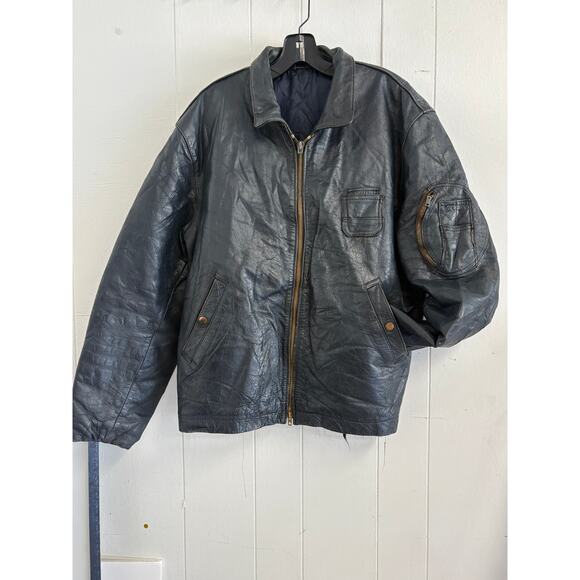 RARE 1970s French Air Force Pilot Blouson K6 Leather Jacket (Dark Navy) - Picture 5 of 14